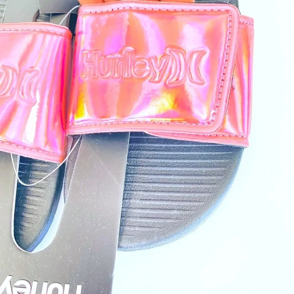 Hurley Kids Iridescent Pink Slide Sandals Cushioned Slip‎ On Sz 3 / #S8214